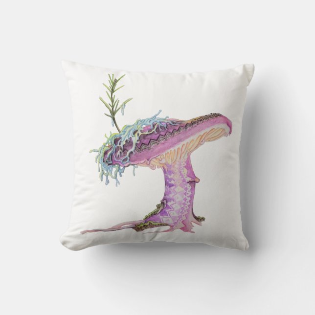 Whimsical Watercolor Mushroom Cushion (Front)