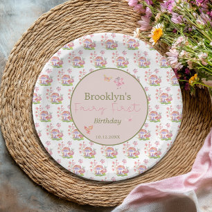 Whimsical Watercolor Mushroom Fairy First Birthday Paper Plate