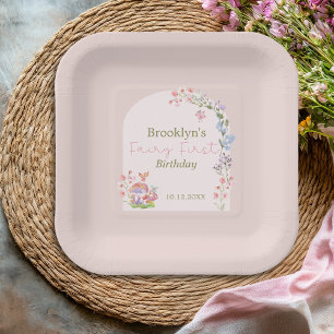 Whimsical Watercolor Mushroom Fairy First Birthday Paper Plate