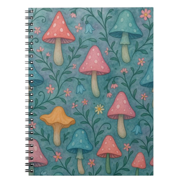 Whimsical Watercolor Mushroom Pattern Notebook (Front)
