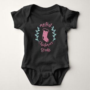 Whimsical Watercolor My First Christmas Name Baby Bodysuit