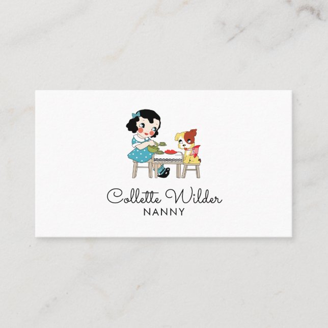 Whimsical Watercolor Nanny Child Dog  Business Card (Front)
