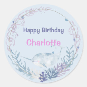 Whimsical Watercolor Narwhal fish  Unicorn of the  Classic Round Sticker