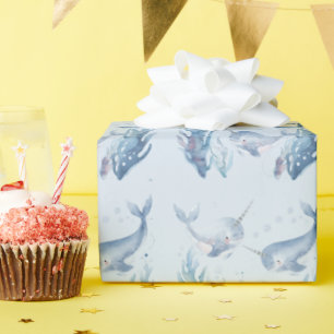Whimsical Watercolor Narwhal fish  Unicorn of the  Wrapping Paper