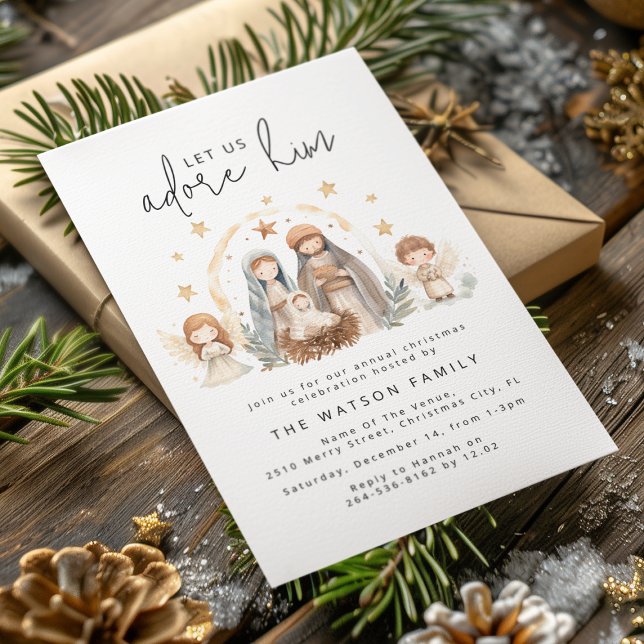 Whimsical Watercolor Nativity Christmas Party Invitation (Creator Uploaded)
