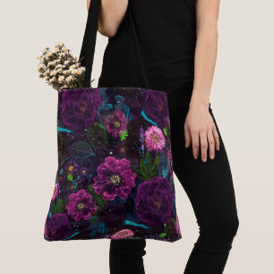 Whimsical Watercolor night garden floral hand pain Tote Bag