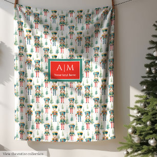 Whimsical watercolor nutcracker monogram gift wrap fleece blanket
