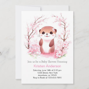 Whimsical Watercolor Otter Girl Baby Shower Invitation