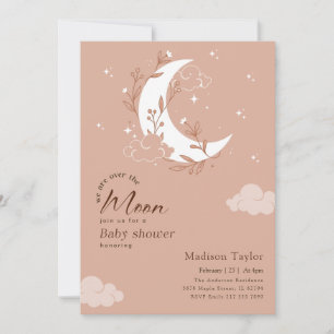 Whimsical Watercolor Over the Moon Baby Shower Invitation