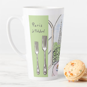 Whimsical Watercolor Paris Eiffel Tower Cutlery Latte Mug