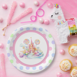 Whimsical Watercolor Pastel Candyland Birthday Paper Plate