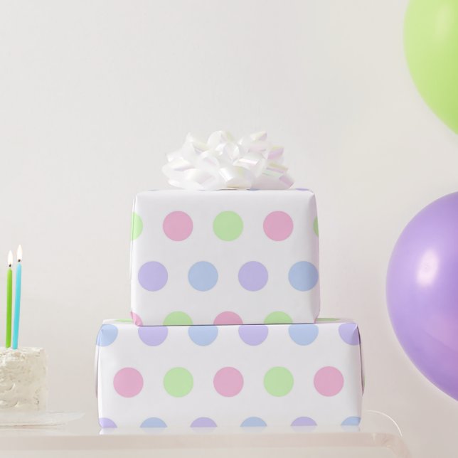 Whimsical Watercolor Pastel Polka Dot Birthday Wrapping Paper (Party Gifts)