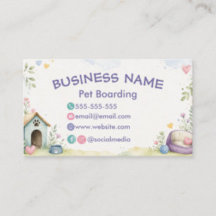Whimsical Watercolor Pet Boarding Business Card