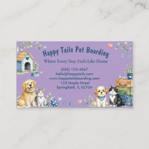 Whimsical Watercolor Pet Boarding Business Card