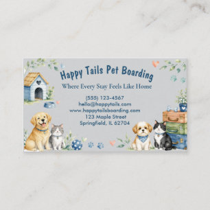 Whimsical Watercolor Pet Boarding Business Card