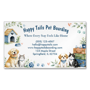 Whimsical Watercolor Pet Boarding  Magnetic Business Card