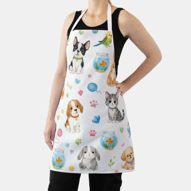 Whimsical Watercolor Pets Pattern Apron (Insitu)