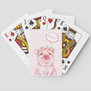 Whimsical Watercolor Pig Playing Cards