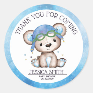 Whimsical Watercolor Pilot Teddy Bear Classic Round Sticker
