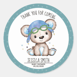 Whimsical Watercolor Pilot Teddy Bear Classic Round Sticker