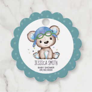 Whimsical Watercolor Pilot Teddy Bear Favour Tags
