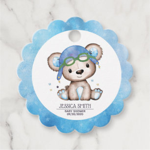 Whimsical Watercolor Pilot Teddy Bear Favour Tags