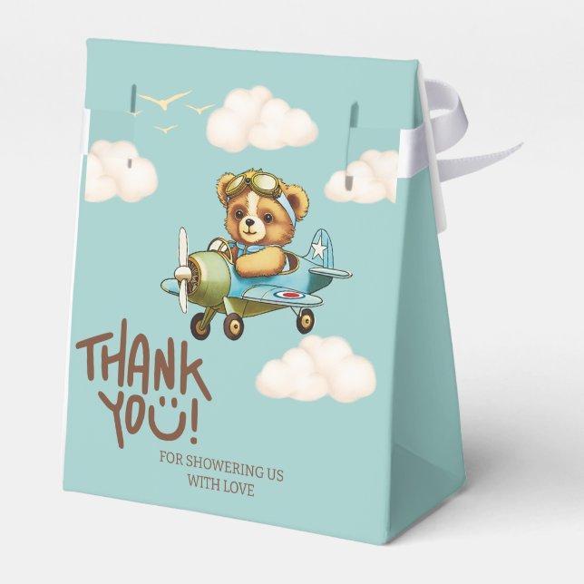 Whimsical Watercolor Pilot Teddy Bear Thank you Favour Box (Back Side)
