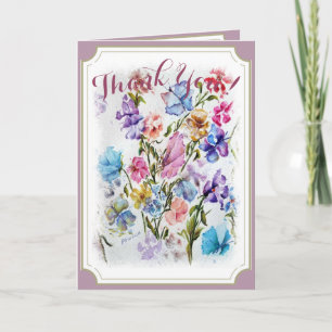 Whimsical Watercolor Pink Butterfly THANK YOU Card
