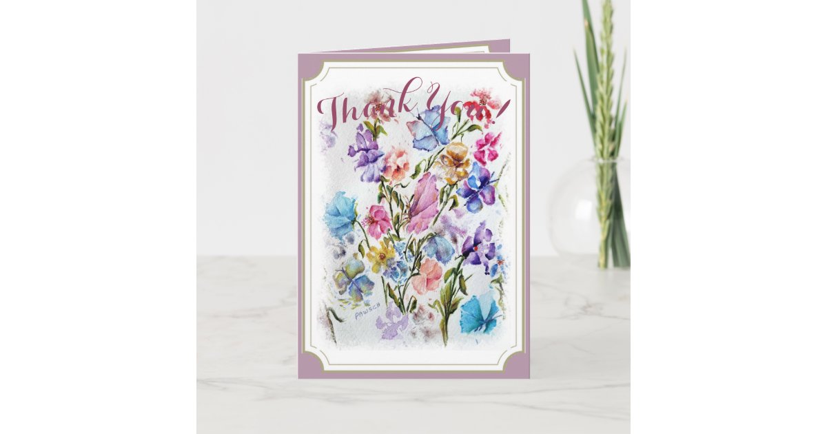 Whimsical Watercolor Pink Butterfly THANK YOU Card | Zazzle