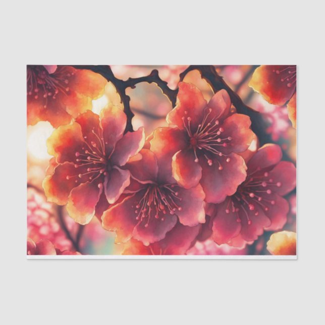 Whimsical Watercolor Pink Cherry Blossoms  Tissue Paper (Front)