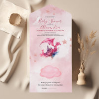 Whimsical Watercolor Pink Dragon Baby Shower