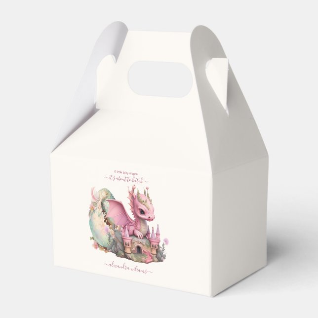 Whimsical Watercolor Pink Dragon Baby Shower Favour Box (Front Side)