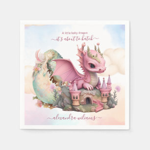 Whimsical Watercolor Pink Dragon Baby Shower Napkin