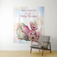 Whimsical Watercolor Pink Dragon Baby Shower