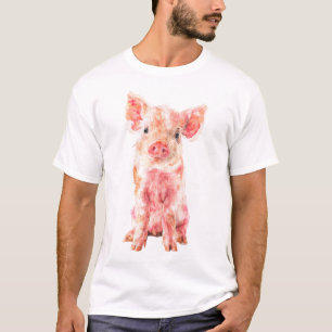 Whimsical Watercolor Pink Piglet Portrait Men T-Shirt