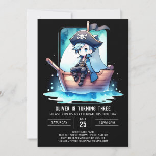 Whimsical Watercolor Pirate Birthday Invitation
