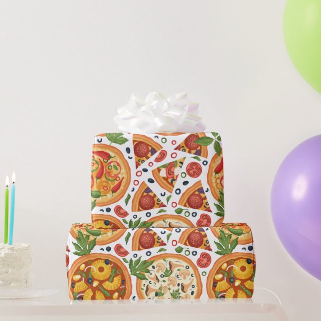 Whimsical Watercolor Pizza Party Birthday  Wrapping Paper (Party Gifts)