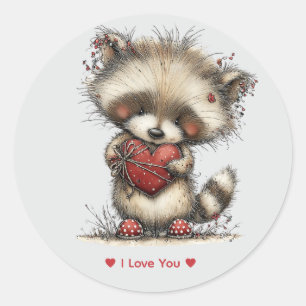 Whimsical Watercolor Racoon Love Sticker