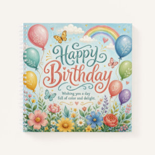 Whimsical Watercolor Rainbow Balloons Floral Notebook