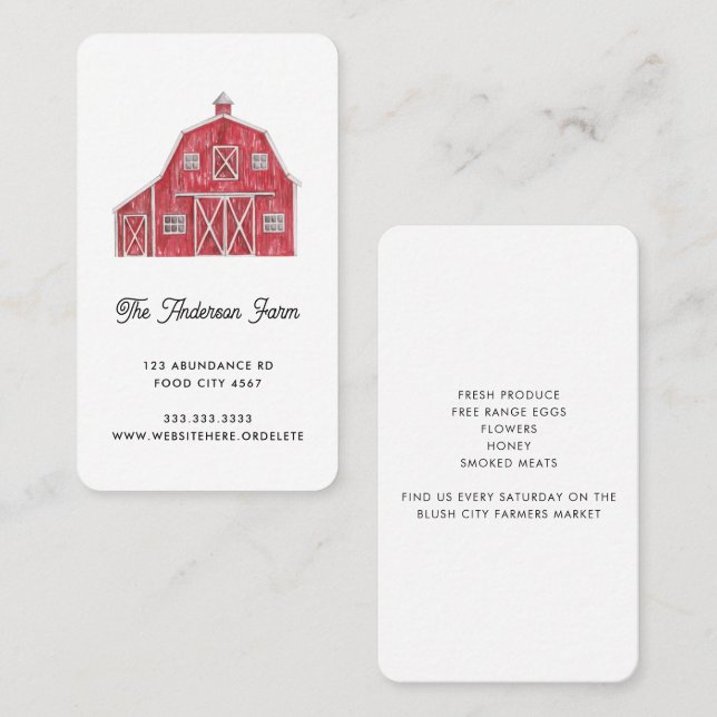Whimsical Watercolor Red Barn Homestead Farm Business Card (Front/Back)