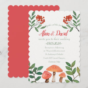 Whimsical Watercolor Red Mushroom Wedding  Invitation