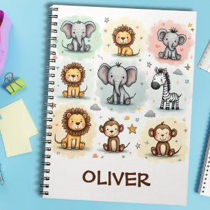 Whimsical Watercolor Safari Animal Doodles Notebook
