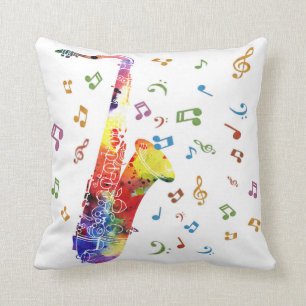 Whimsical Watercolor Saxophone Cushion