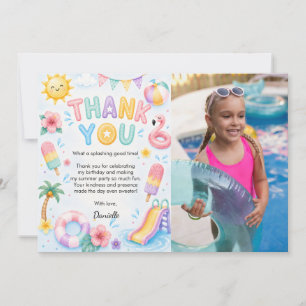 Whimsical Watercolor Splish Splash Birthday Photo Thank You Card