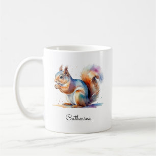 Whimsical Watercolor Squirrel Personalised Name Coffee Mug