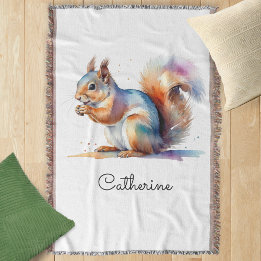 Whimsical Watercolor Squirrel Personalised Throw Blanket