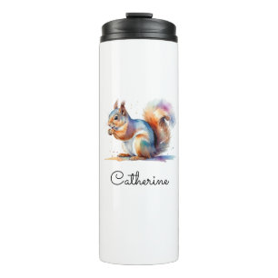 Whimsical Watercolor Squirrel Personalized Travel Thermal Tumbler