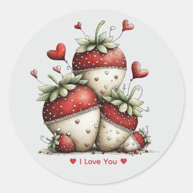 Whimsical Watercolor Strawberries Sticker (Front)