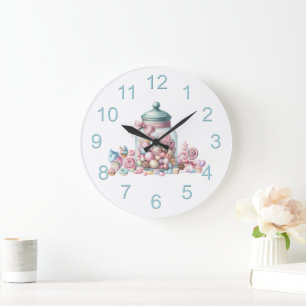 Whimsical Watercolor Sweet Candy Large Clock