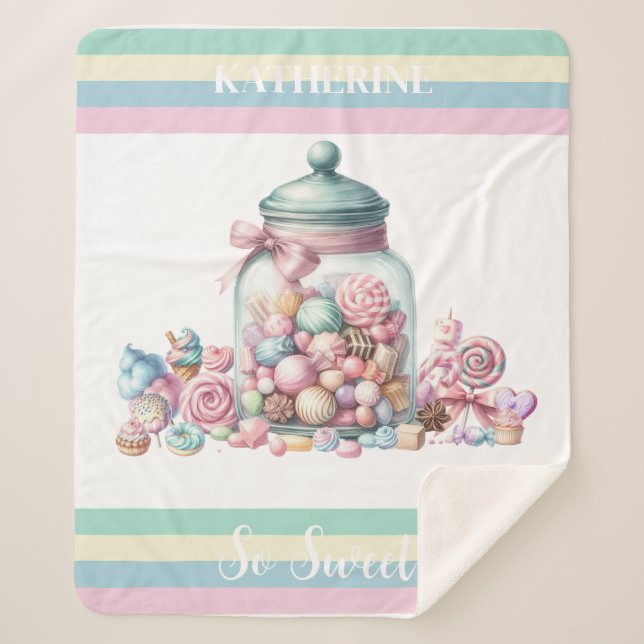 Whimsical Watercolor Sweet Candy Sherpa Blanket (Front)